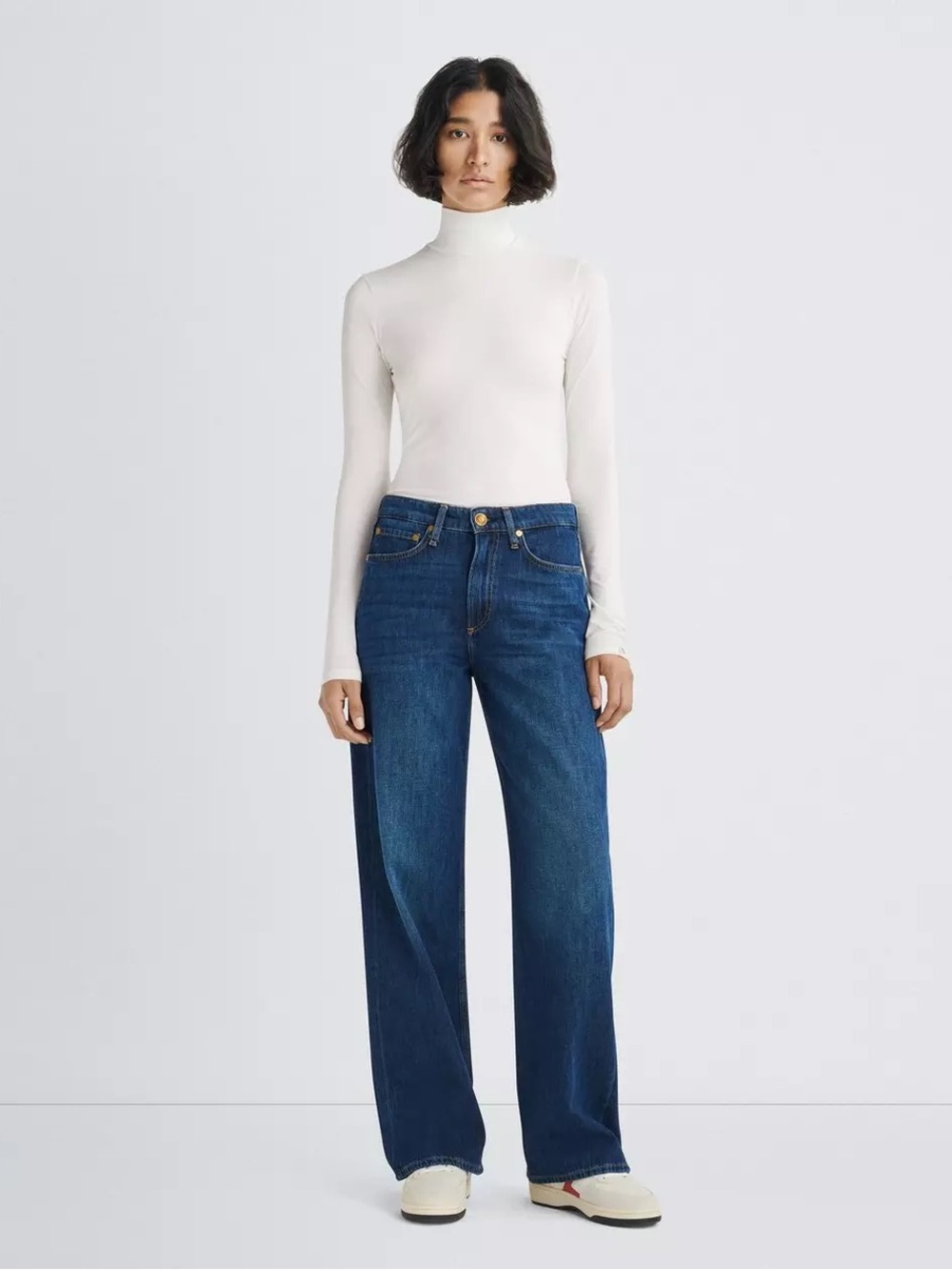rag & bone Logan Wide-Leg Mid-Rise Jeans in Dark Blue